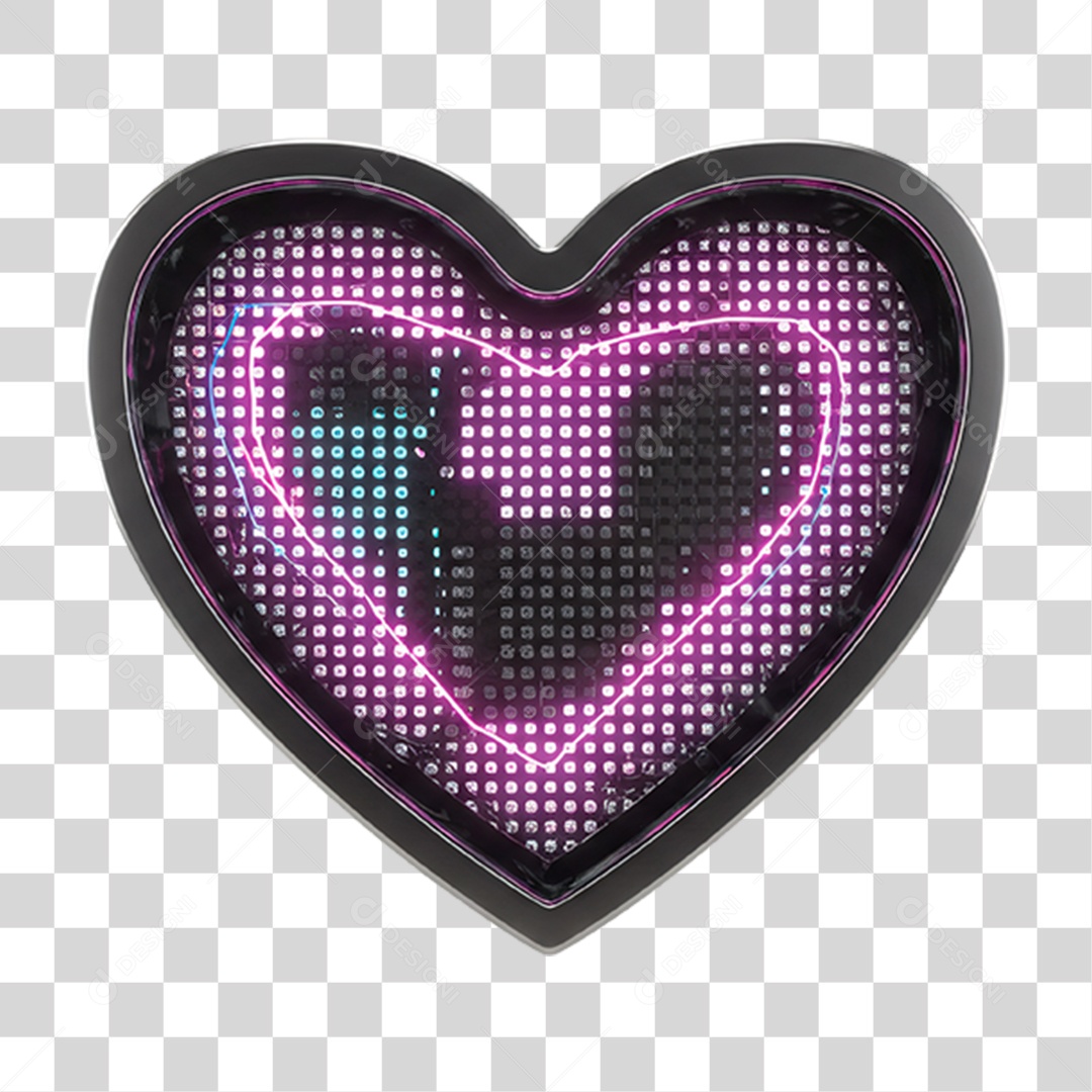 Coração Metálico com Led PNG Transparente