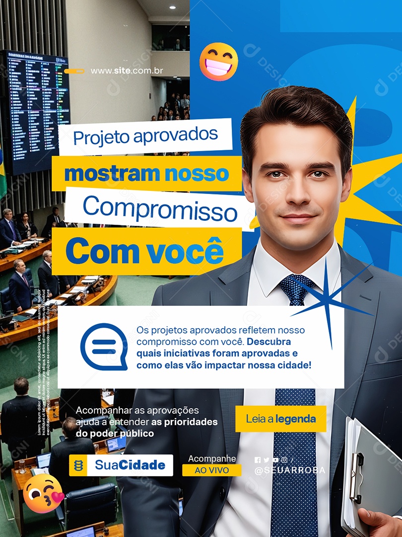 Política Projeto Aprovados Mostram Nosso Compromisso com Você Social Media PSD Editável