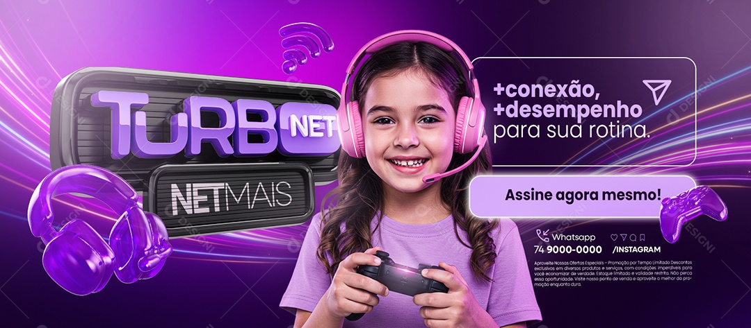 Banner Provedor de Internet Turbo Net Conexão Desempenho Social Media PSD Editável