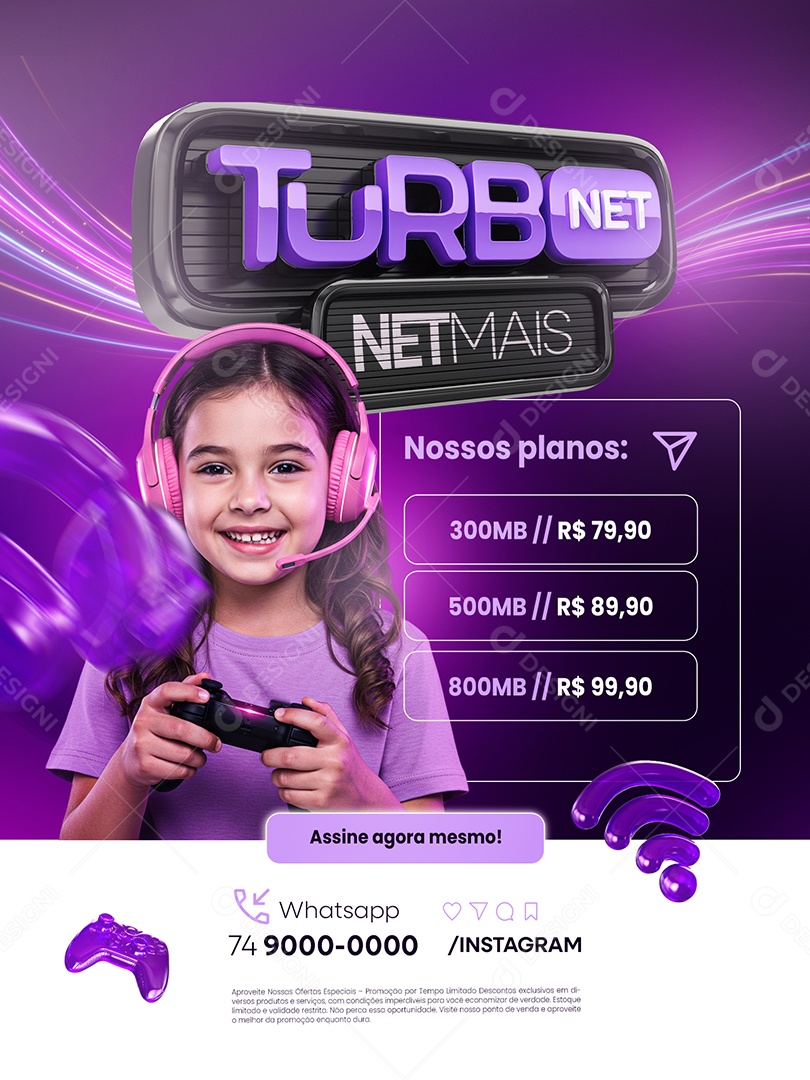 Provedor de Internet Turbo Net Encarte Nossos Planos Social Media PSD Editável