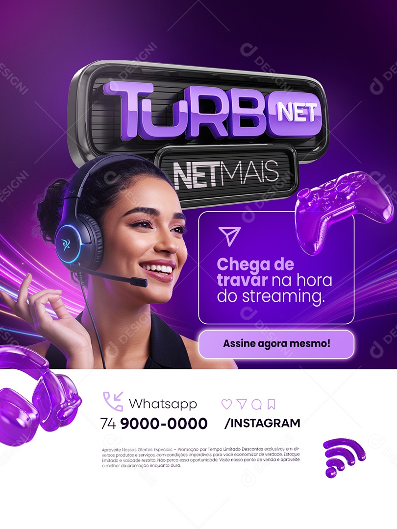 Provedor de Internet Turbo Net Chega de Travar na Hora do Streaming Social Media PSD Editável