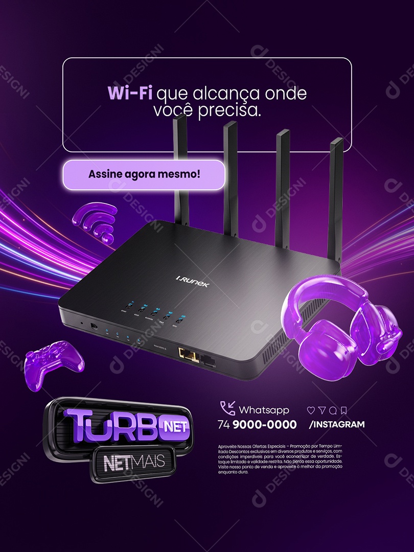 Provedor de Internet Turbo Net Wifi Que Alcança Onde Você Precisa Social Media PSD Editável