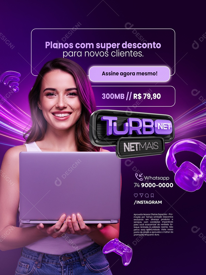 Provedor de Internet Turbo Net Planos com Super Desconto Social Media PSD Editável