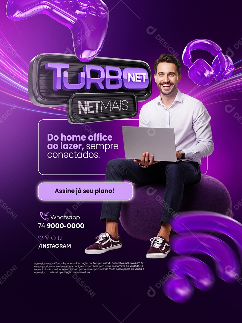 Provedor de Internet Turbo Net Do Home Office ao Lazer Social Media PSD Editável