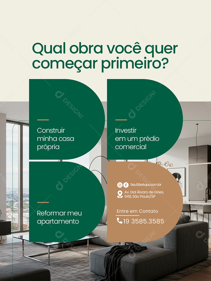 Construtora Qual Obra Você Quer Começa Primeiro Social Media PSD Editável