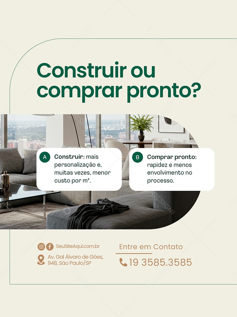 Construtora Construir ou Comprar Pronto Social Media PSD Editável