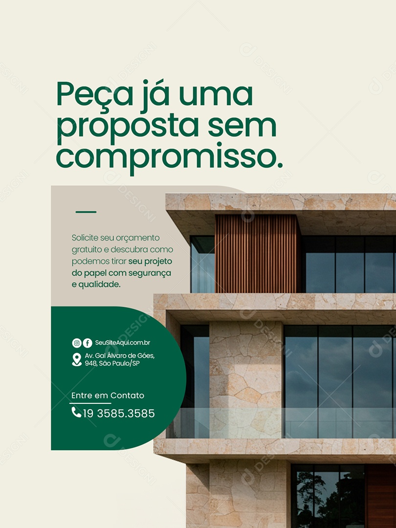 Construtora Peça Já Uma Proposta Sem Compromisso Social Media PSD Editável