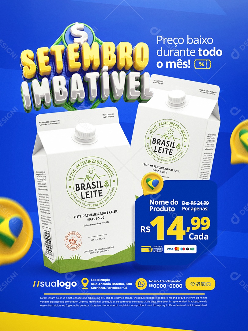 Setembro Imbatível Supermercado Caixa de Leite Preço Baixo Social Media PSD Editável