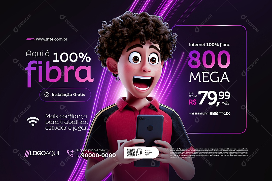 Banner Provedor de Internet Mais Confiança para Trabalhar Social Media PSD Editável