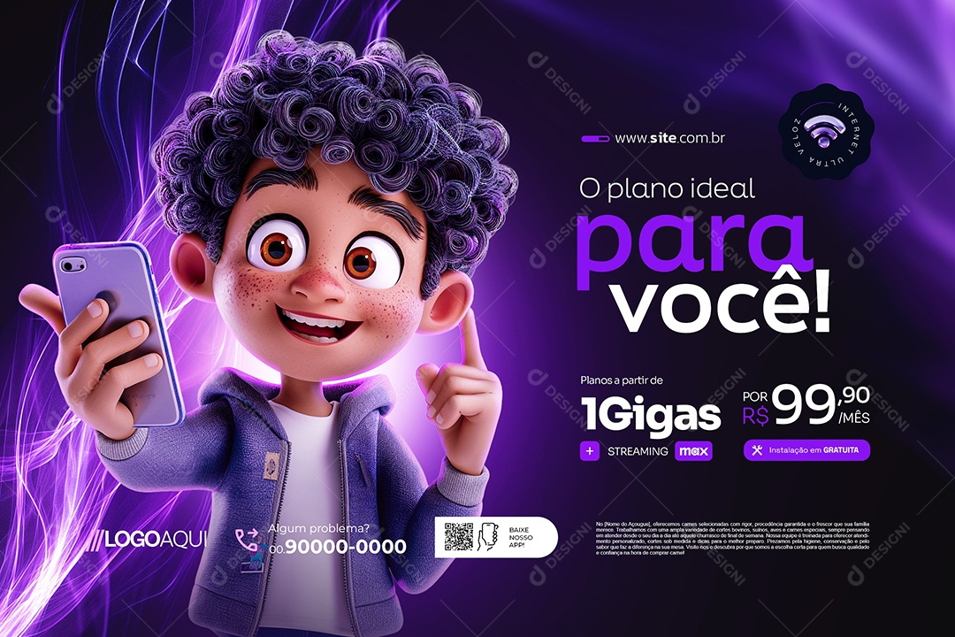 Banner Provedor de Internet O Plano Ideal para Você Social Media PSD Editável