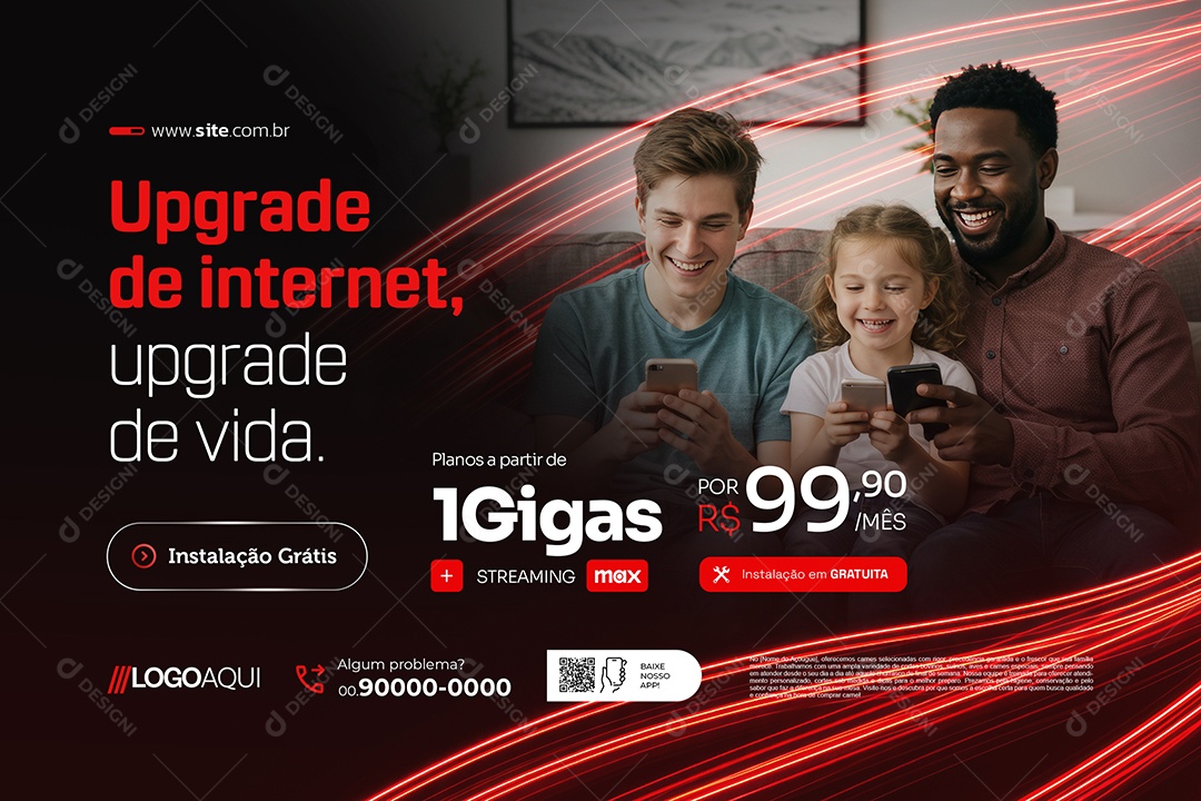 Banner Provedor de Internet Upgrade de Internet Upgrade de Vida Social Media PSD Editável