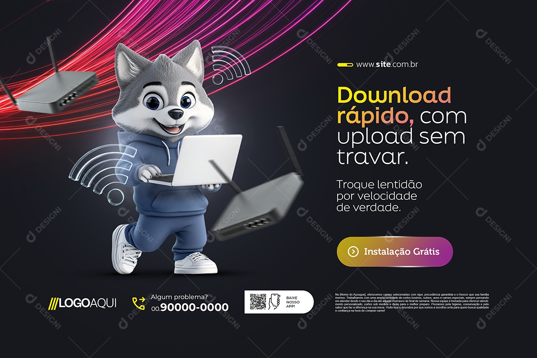 Banner Provedor de Internet Download Rápido Social Media PSD Editável