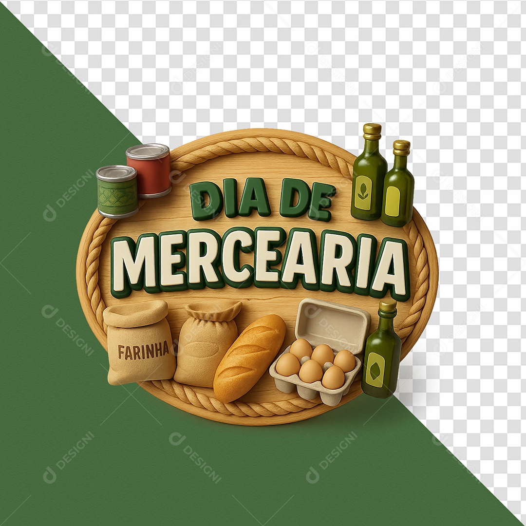 Dia De Mercearia Selo 3D para Composição PSD