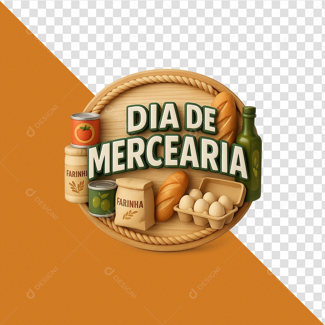 Dia De Mercearia Selo 3D para Composição PSD
