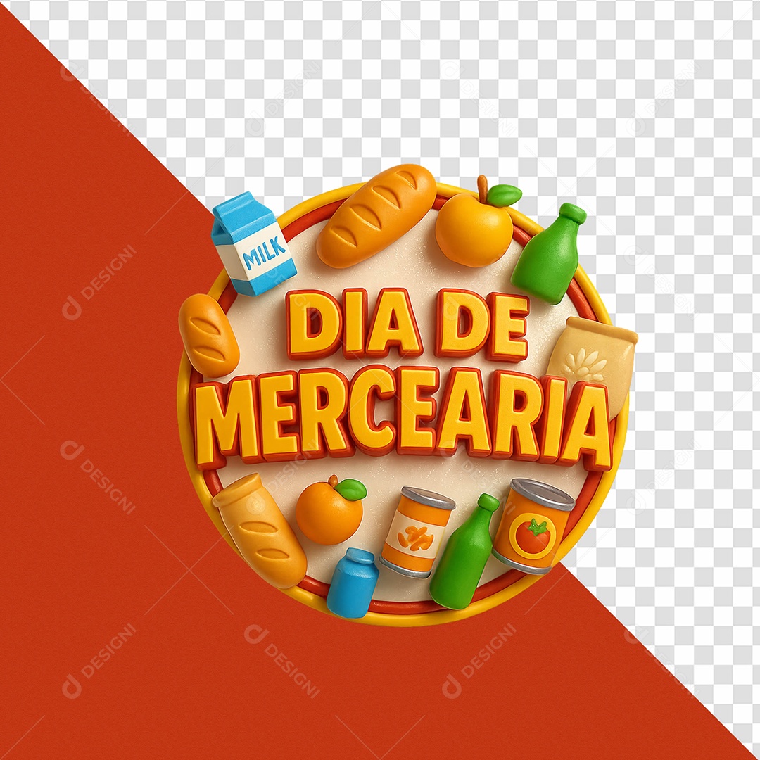 Dia De Mercearia Selo 3D para Composição PSD