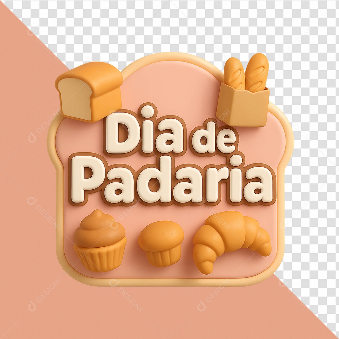 Dia De Padaria Selo 3D Para Composição PSD