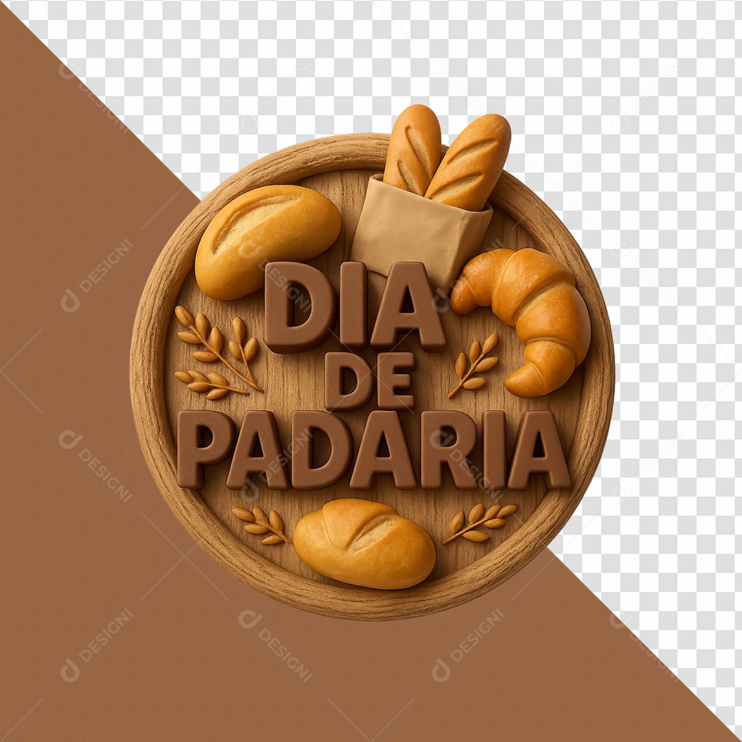 Dia De Padaria Selo 3D Para Composição PSD