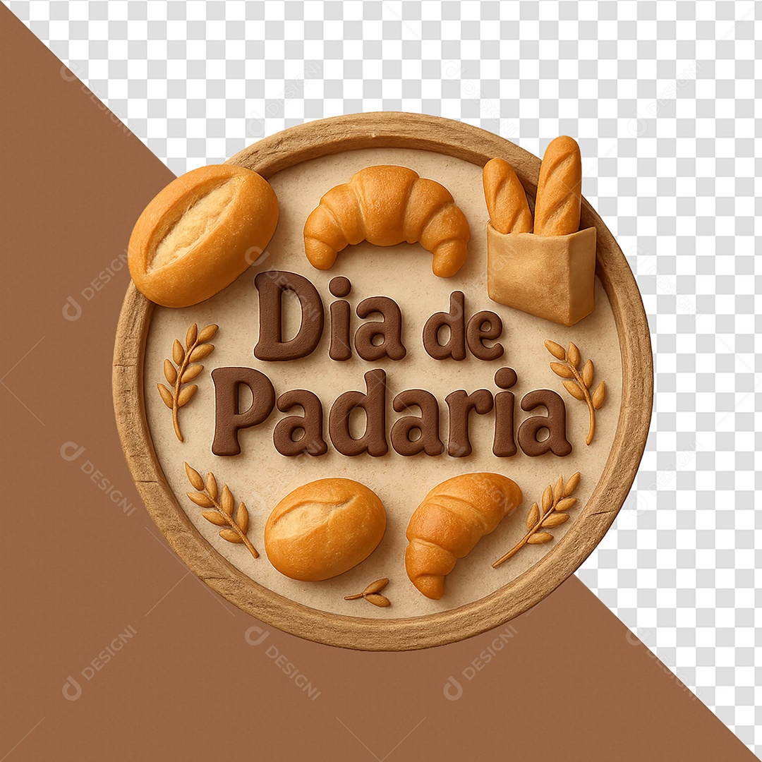 Dia De Padaria Selo 3D Para Composição PSD