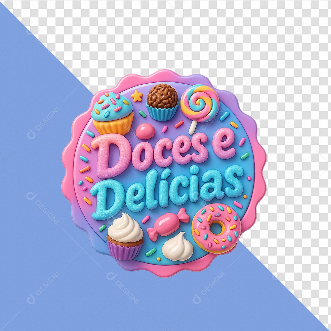 Doces e Delícias Selo 3D para Composição PSD