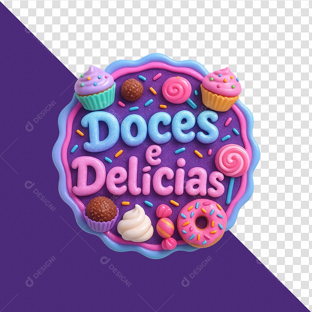 Doces e Delícias Selo 3D para Composição PSD