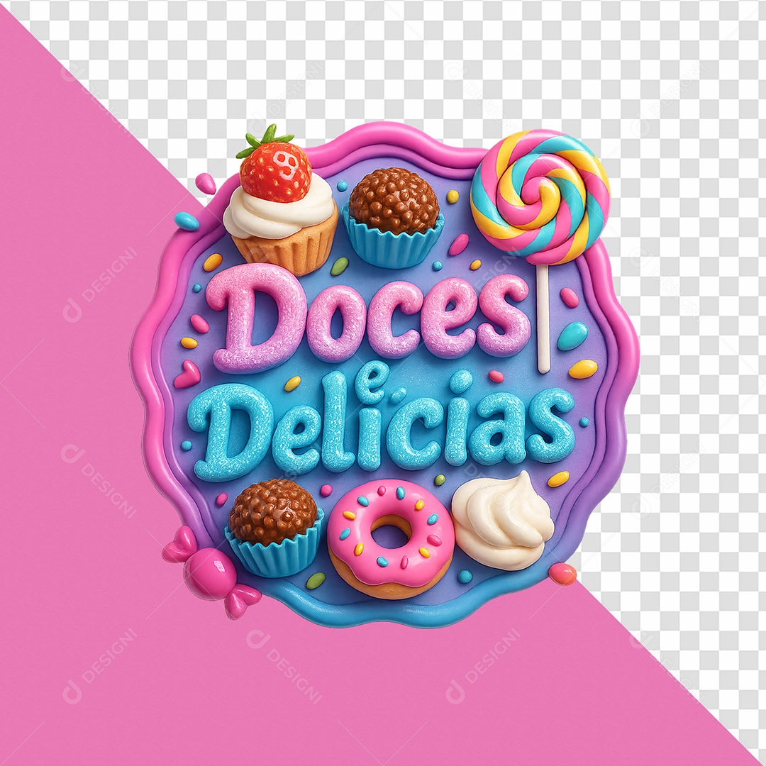 Doces e Delícias Selo 3D para Composição PSD