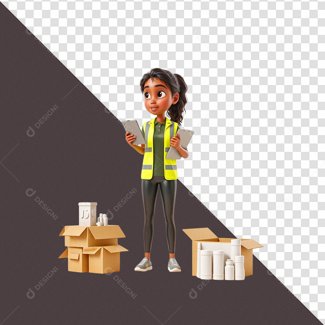 Personagem Trabalhando Selo 3D Para Composição PSD