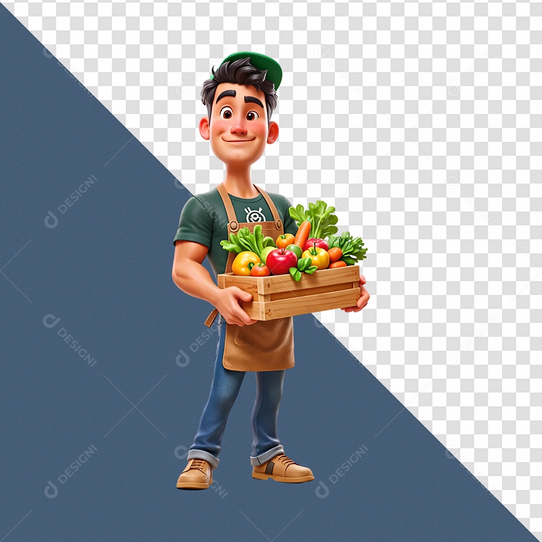 Personagem Trabalhando Selo 3D Para Composição PSD