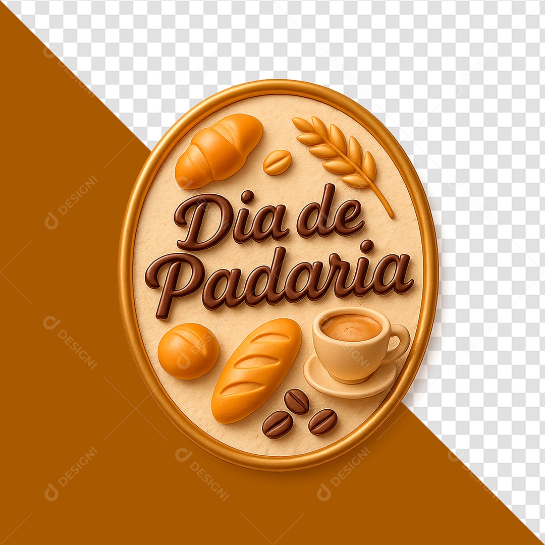 Dia De Padaria Selo 3D Para Composição PSD