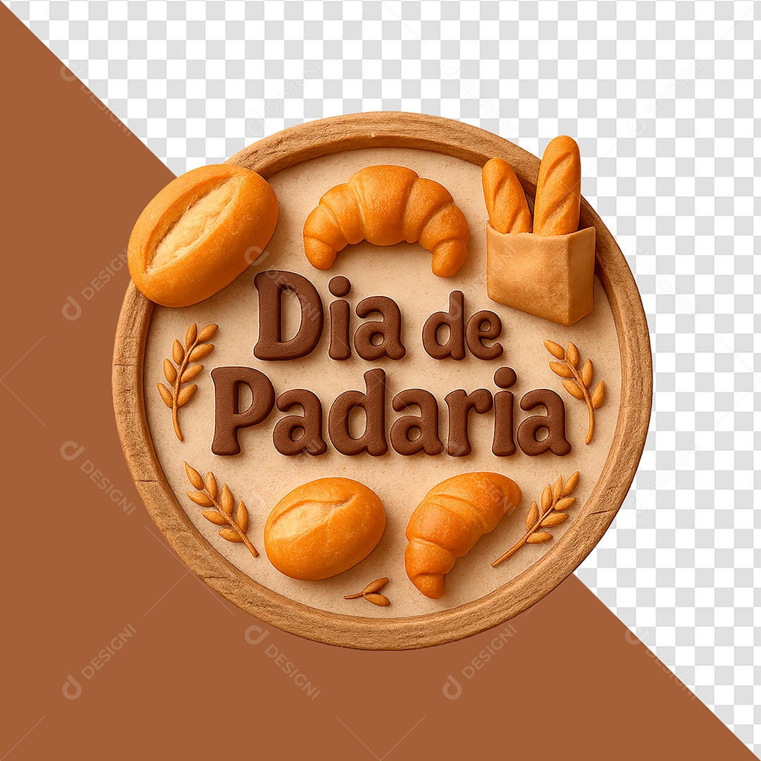Dia De Padaria Selo 3D Para Composição PSD