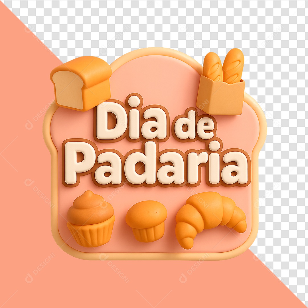 Dia De Padaria Selo 3D Para Composição PSD