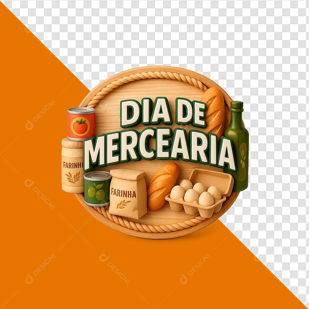 Dia De Mercearia Selo 3D para Composição PSD