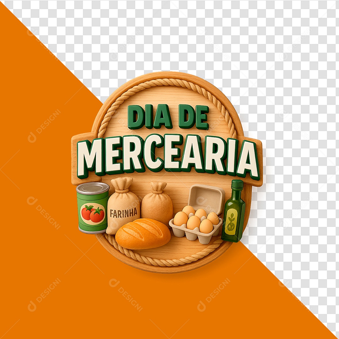 Dia De Mercearia Selo 3D para Composição PSD