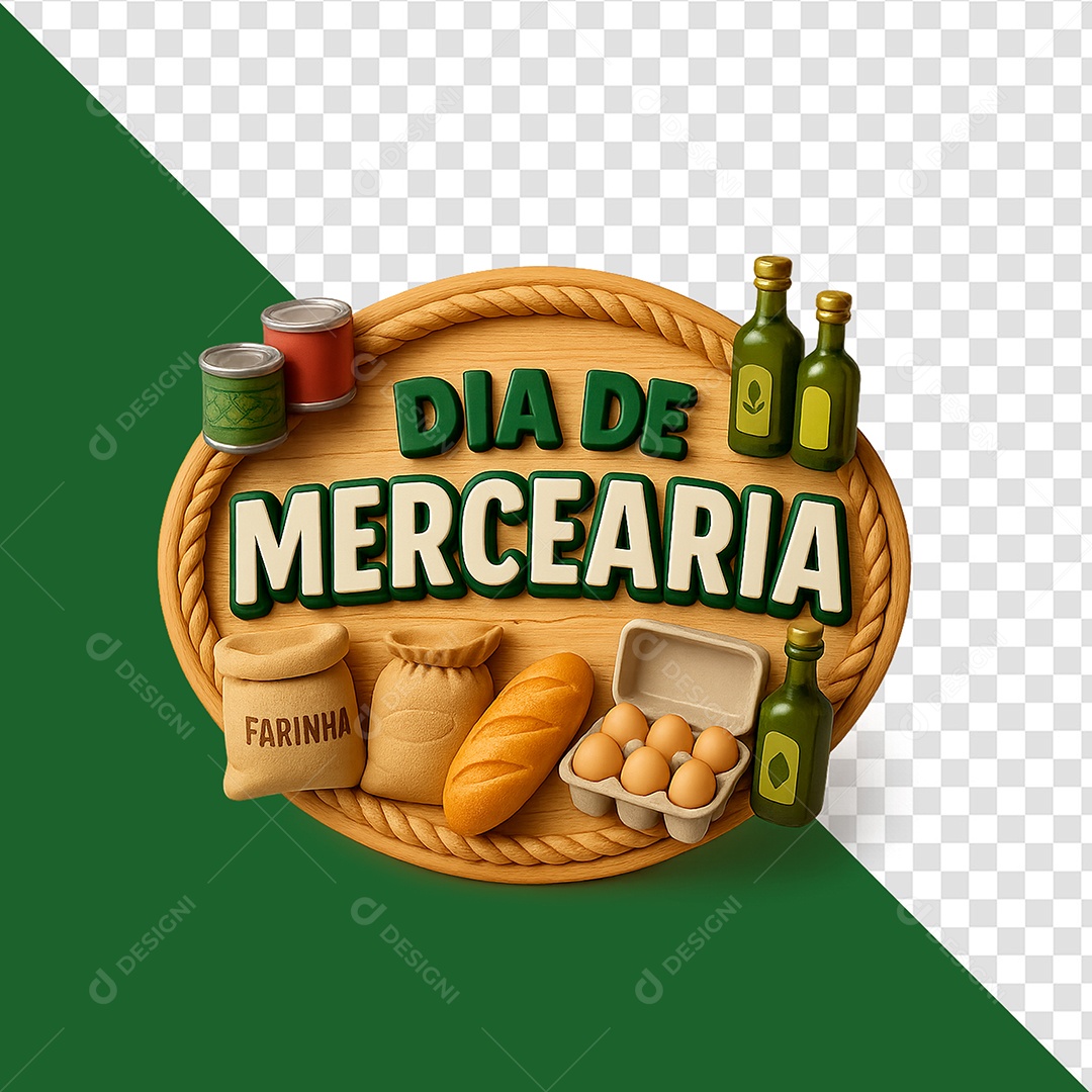 Dia De Mercearia Selo 3D para Composição PSD