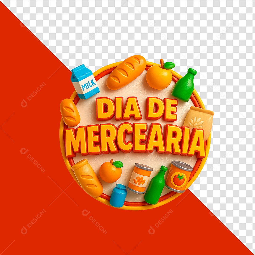Dia De Mercearia Selo 3D para Composição PSD