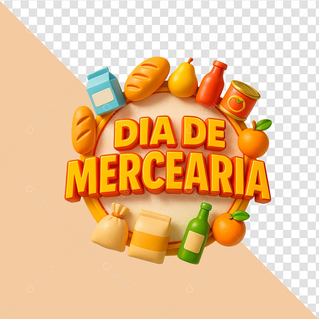 Dia De Mercearia Selo 3D para Composição PSD