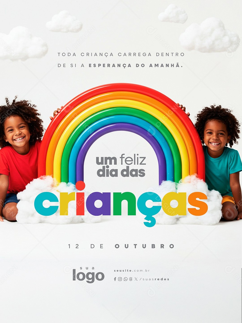 Um Feliz Dia das Crianças 12 de Outubro Social Media PSD Editável