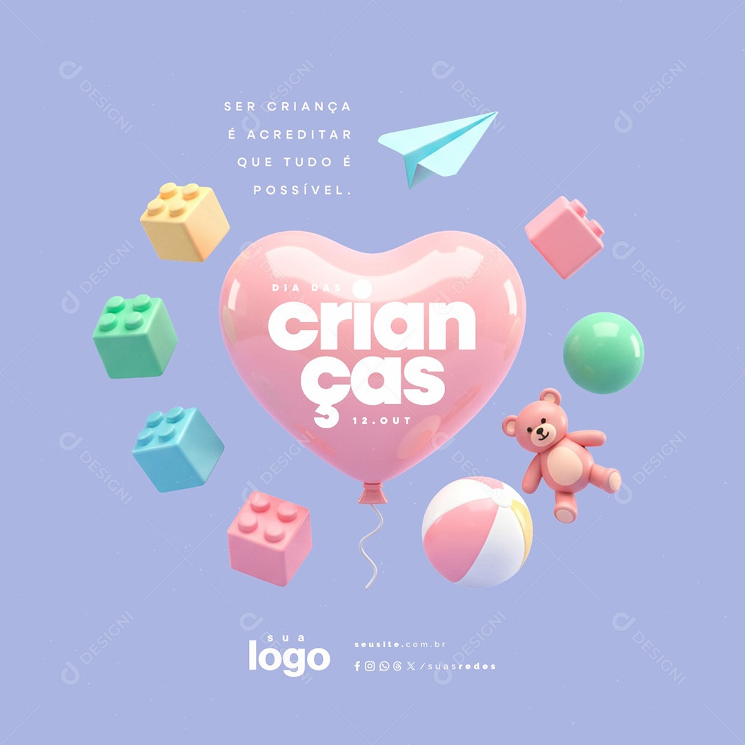 Dia das Crianças 12 de Outubro Ser Criança é Acreditar Social Media PSD Editável