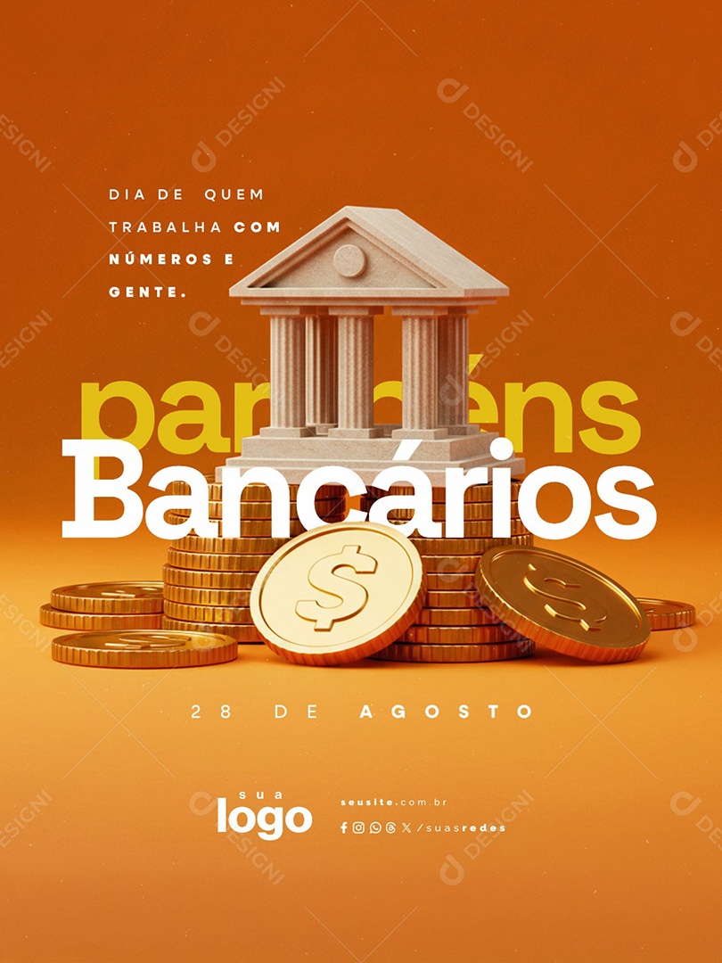 Dia dos Bancários 28 de Agosto Parabéns Social Media PSD Editável