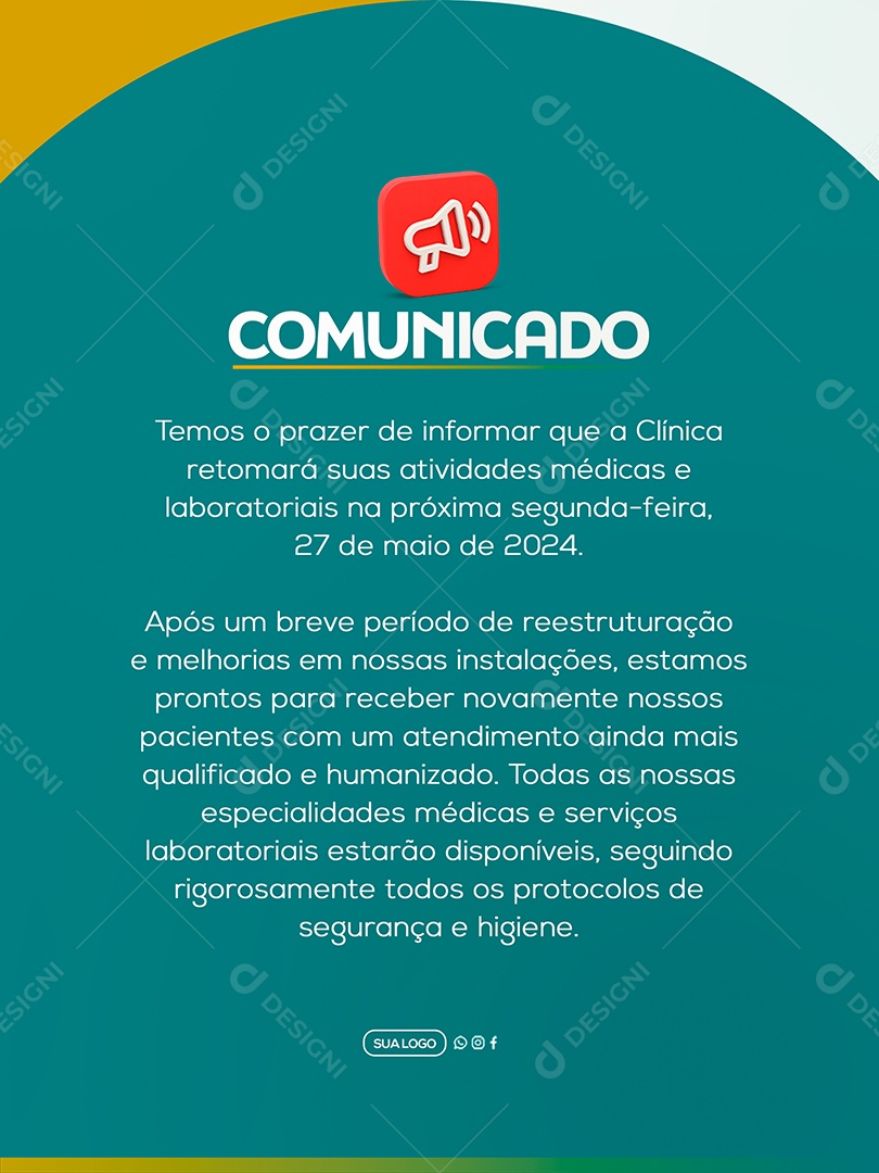 Comunicado Clinica Social Media PSD Editável