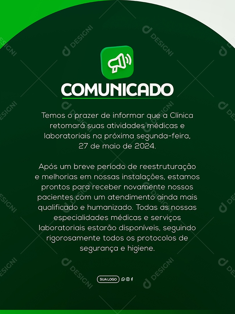 Comunicado Clinica Social Media PSD Editável