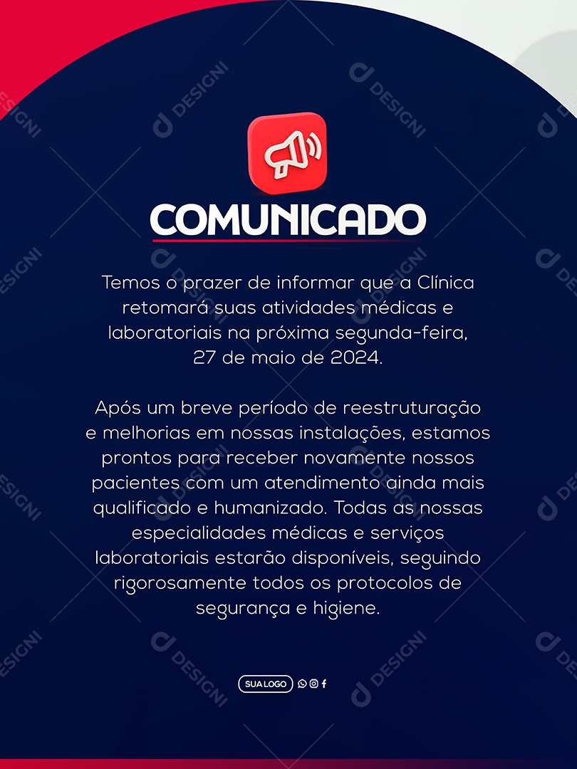 Comunicado Clinica Social Media PSD Editável