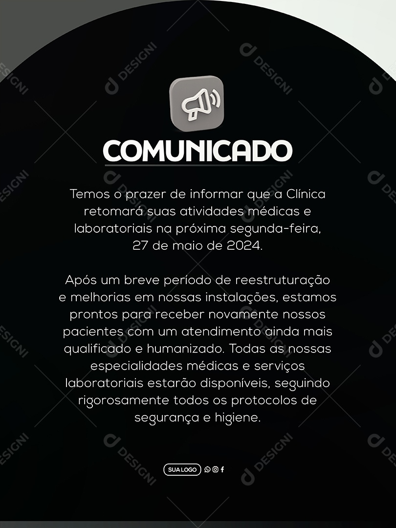 Comunicado Clinica Social Media PSD Editável
