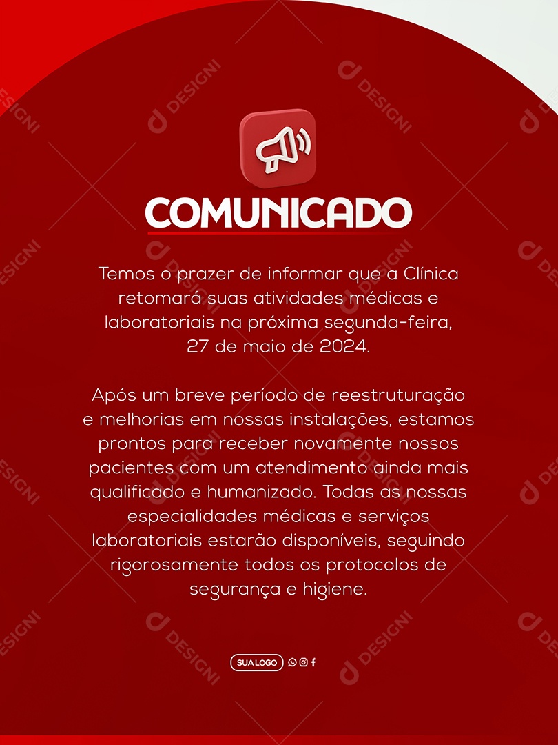 Comunicado Clinica Social Media PSD Editável