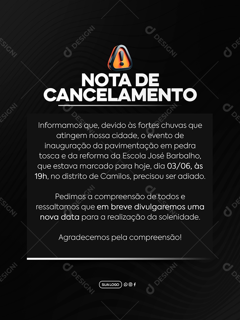 Nota de Cancelamento Prefeitura Social Media PSD Editável