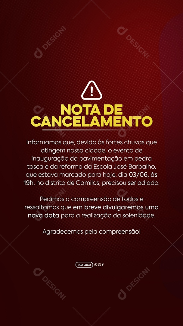 Story Nota de Cancelamento Prefeitura Social Media PSD Editável