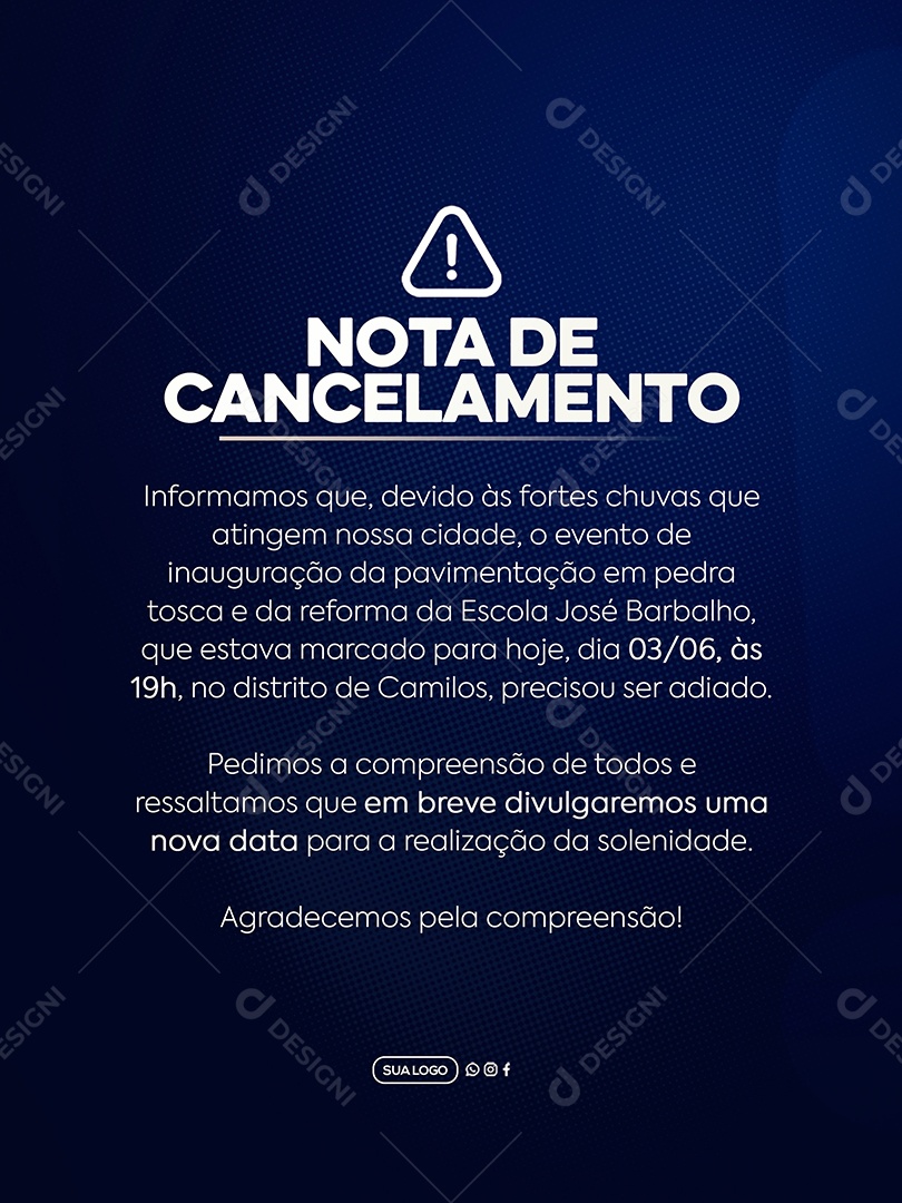 Nota de Cancelamento Prefeitura Social Media PSD Editável