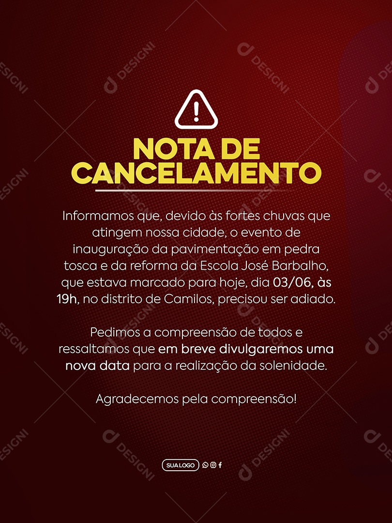 Nota de Cancelamento Prefeitura Social Media PSD Editável