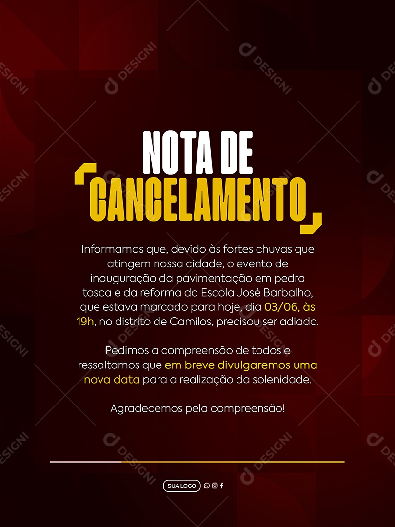 Nota de Cancelamento Prefeitura Social Media PSD Editável