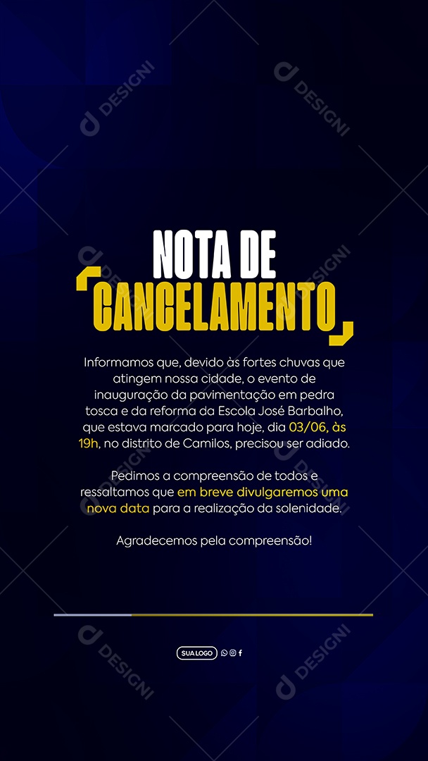 Story Nota de Cancelamento Prefeitura Social Media PSD Editável