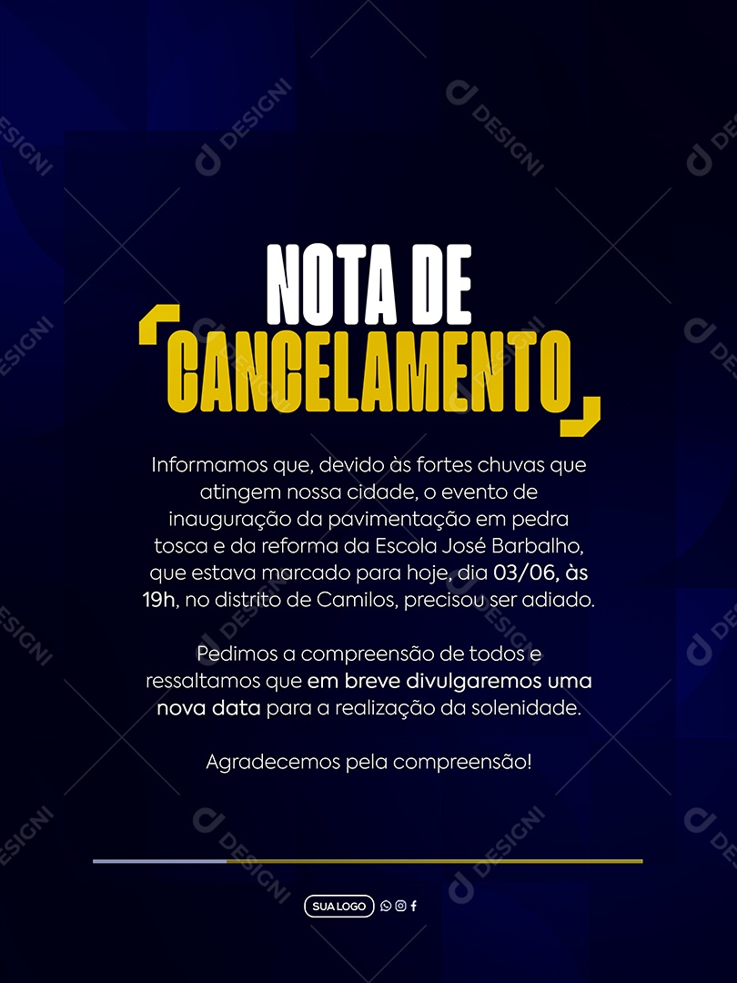 Nota de Cancelamento Prefeitura Social Media PSD Editável